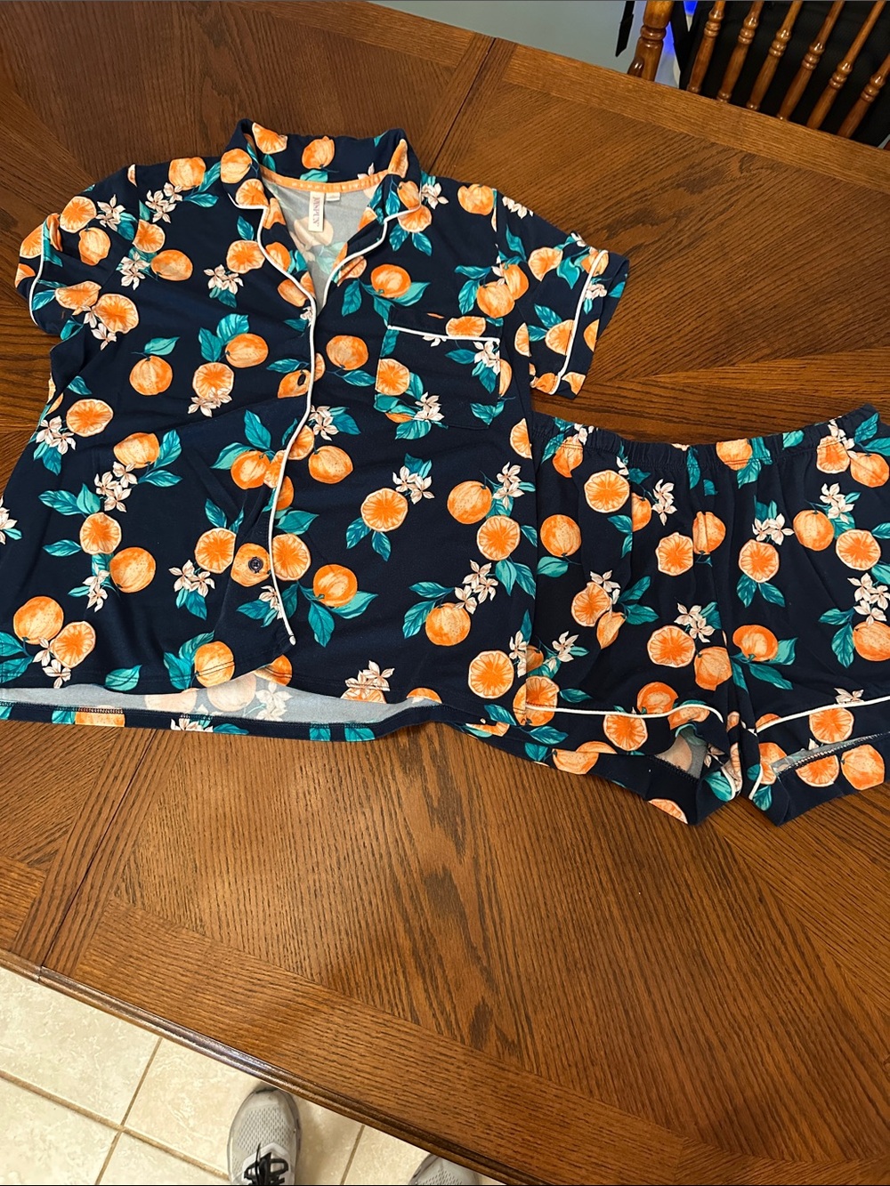Women’s Navy Orange Blossom Short Pajama Set